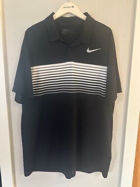 Nike Golf Black Polo with White Horizontal Stripes
